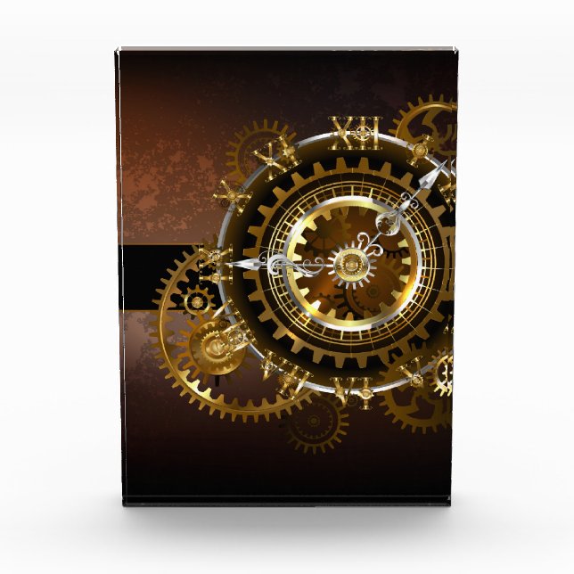 Steampunk clock with antique gears photo block (Front)