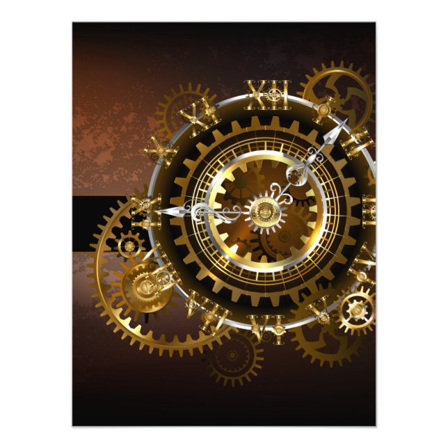 Steampunk clock with antique gears photo print (Front)