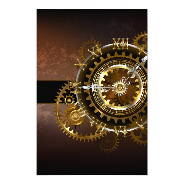 Steampunk clock with antique gears photo print (Front)