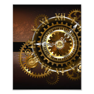 Steampunk clock with antique gears photo print