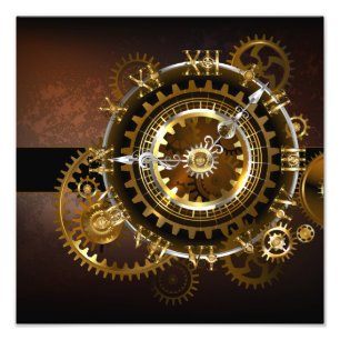 Steampunk clock with antique gears photo print
