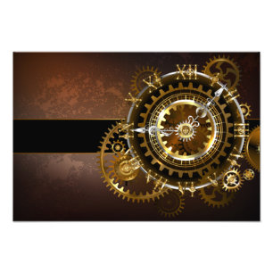 Steampunk clock with antique gears photo print