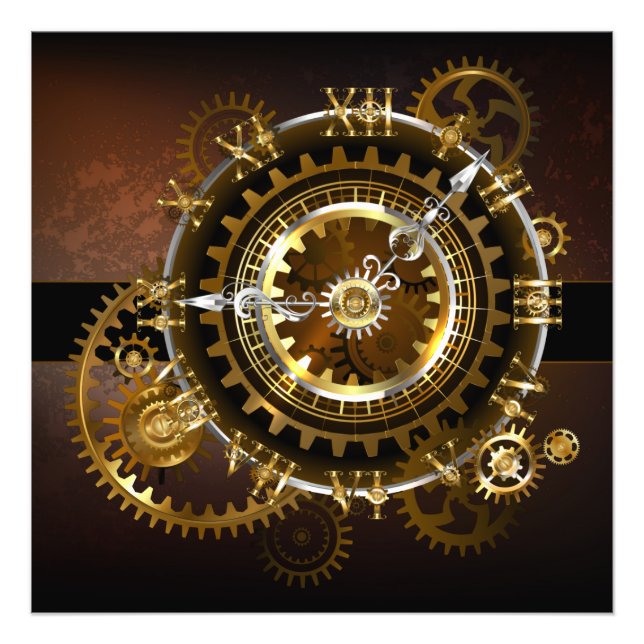 Steampunk clock with antique gears photo print (Front)