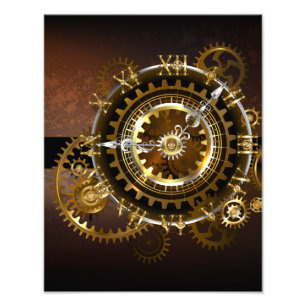 Steampunk clock with antique gears photo print