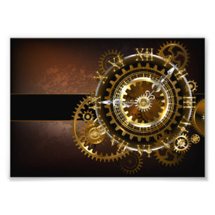 Steampunk clock with antique gears photo print