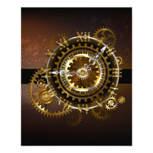 Steampunk clock with antique gears photo print