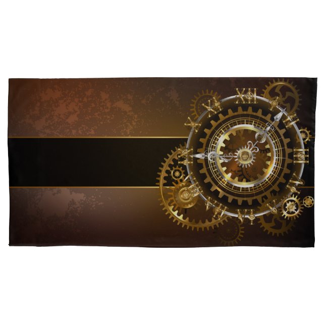 Steampunk clock with antique gears pillowcase (Front-Left)
