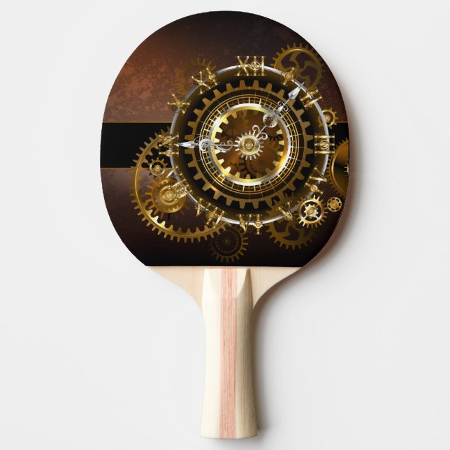 Steampunk clock with antique gears ping pong paddle (Front)
