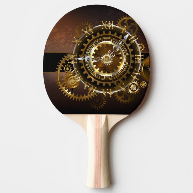 Steampunk clock with antique gears ping pong paddle (Front)