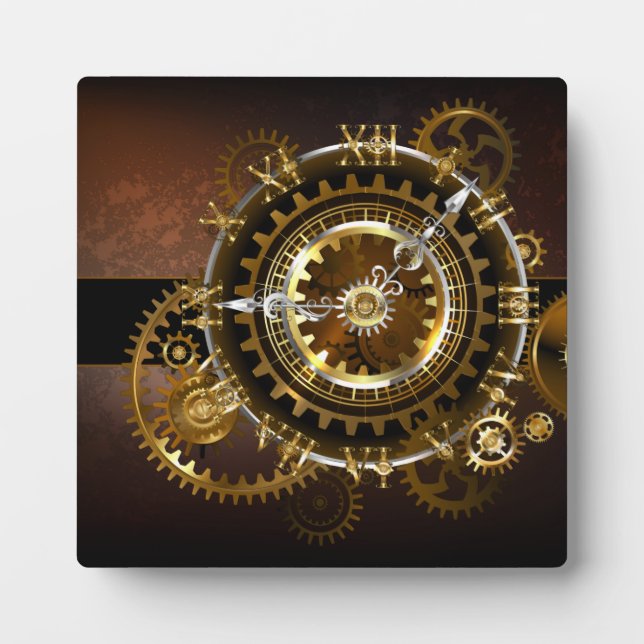 Steampunk clock with antique gears plaque (Front)