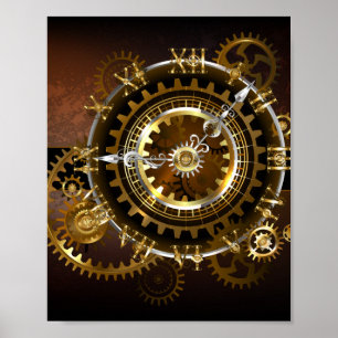 Steampunk clock with antique gears poster