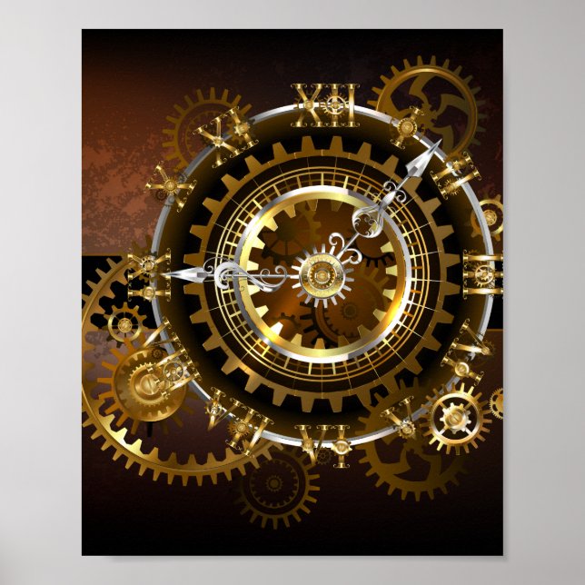 Steampunk clock with antique gears poster (Front)