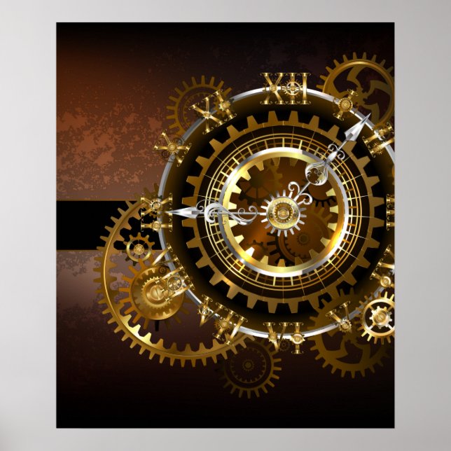 Steampunk clock with antique gears poster (Front)