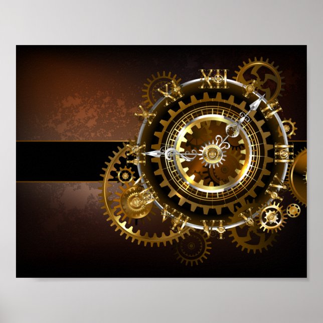 Steampunk clock with antique gears poster (Front)
