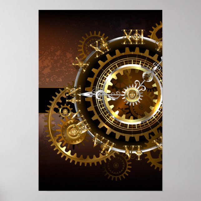 Steampunk clock with antique gears poster (Front)