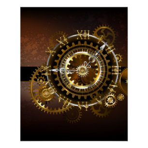 Steampunk clock with antique gears poster