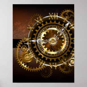 Steampunk clock with antique gears poster
