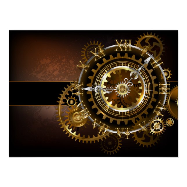 Steampunk clock with antique gears poster (Front)