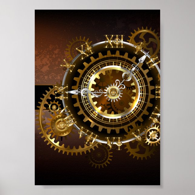 Steampunk clock with antique gears poster (Front)