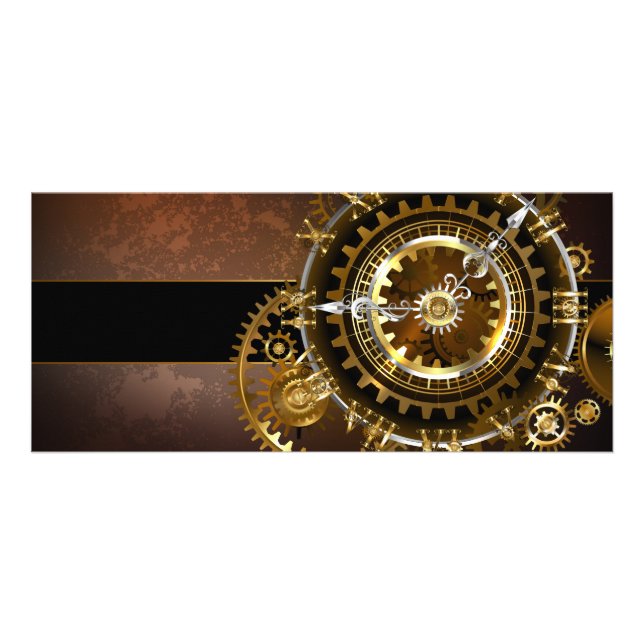 Steampunk clock with antique gears rack card (Front)