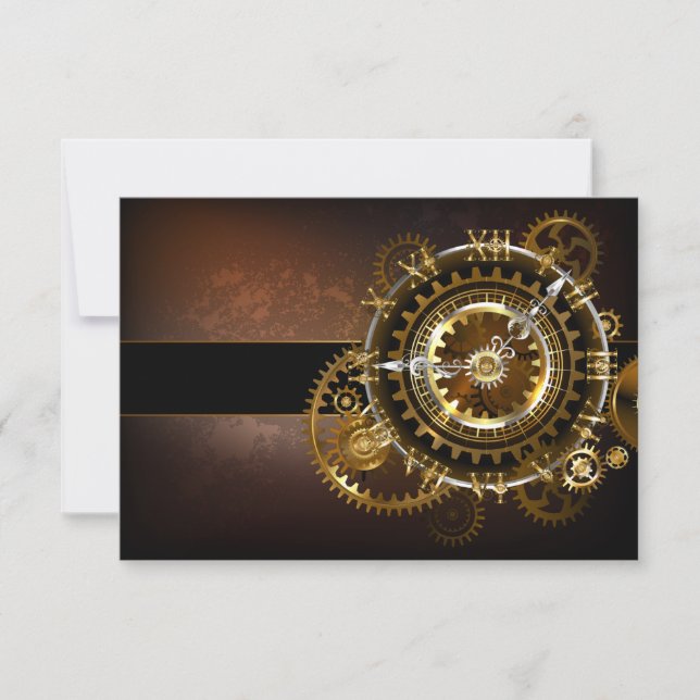 Steampunk clock with antique gears save the date (Front)