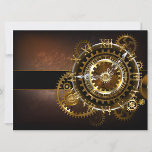 Steampunk clock with antique gears save the date