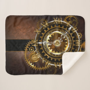 Steampunk clock with antique gears sherpa blanket