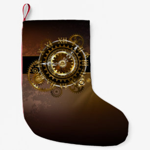 Steampunk clock with antique gears small christmas stocking