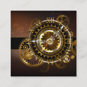 Steampunk clock with antique gears square business card