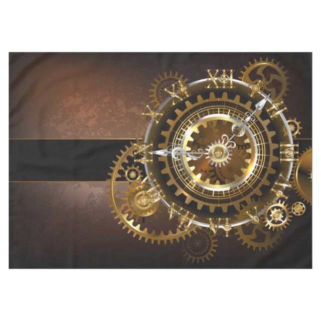 Steampunk clock with antique gears tablecloth (Front (Horizontal))