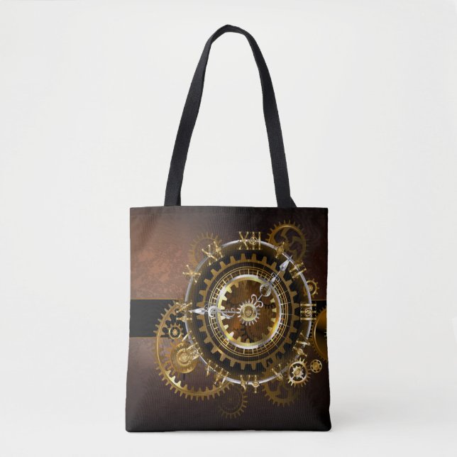 Steampunk clock with antique gears tote bag (Front)