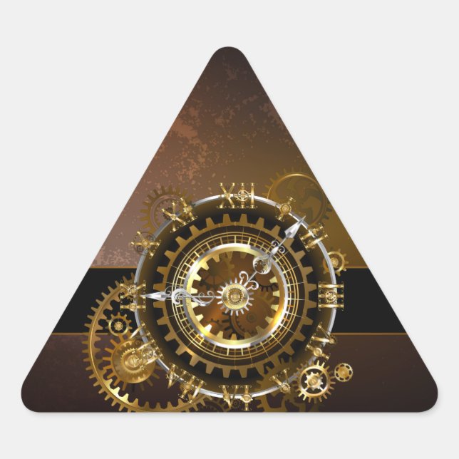 Steampunk clock with antique gears triangle sticker (Front)
