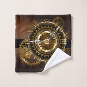 Steampunk clock with antique gears wash cloth