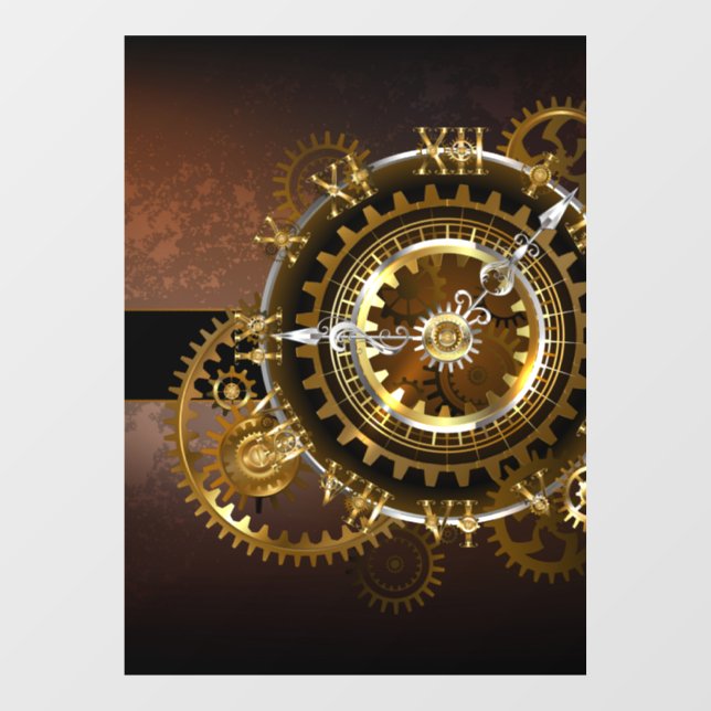 Steampunk clock with antique gears window cling (Sheet)