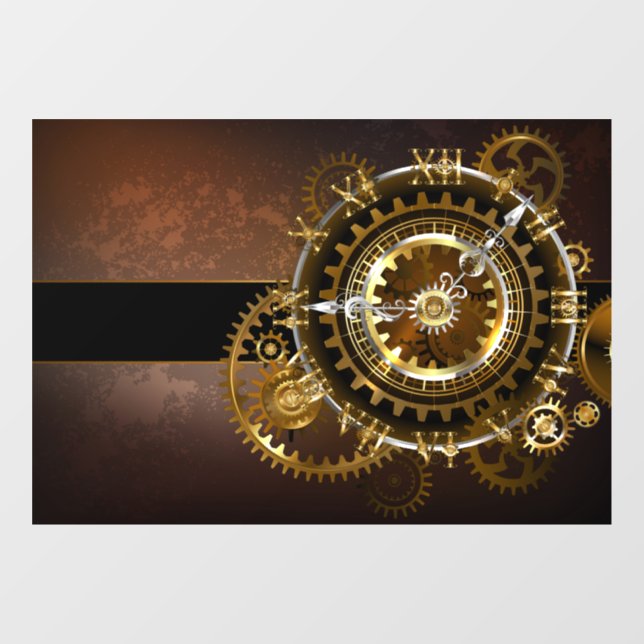 Steampunk clock with antique gears window cling (Sheet)