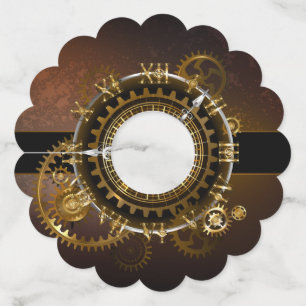 Steampunk clock with antique gears wine glass tag