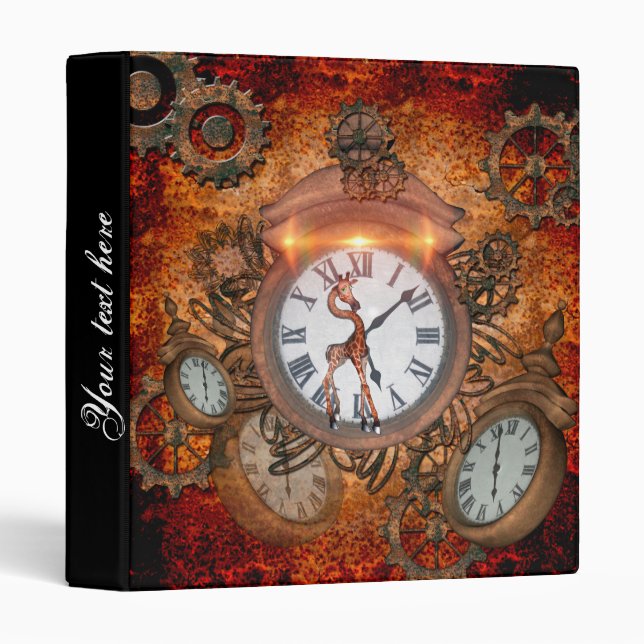 Steampunk, clock with cute giraffe, binder (Front/Spine)