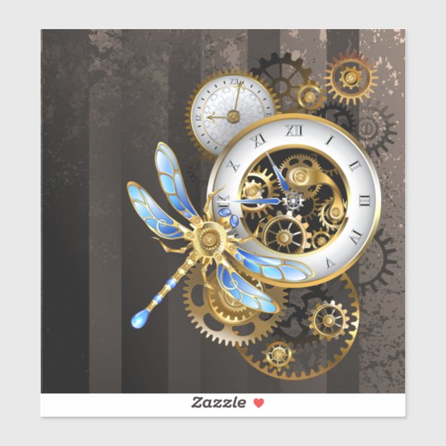 Steampunk Clock with Mechanical Dragonfly (Sheet)