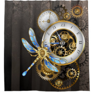 Steampunk Clock with Mechanical Dragonfly
