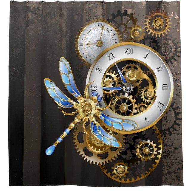 Steampunk Clock with Mechanical Dragonfly (Front)