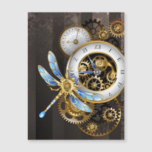 Steampunk Clock with Mechanical Dragonfly