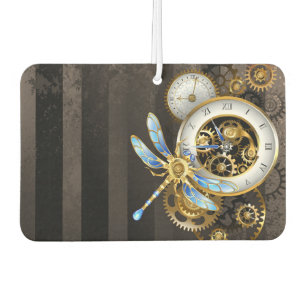 Steampunk Clock with Mechanical Dragonfly Air Freshener