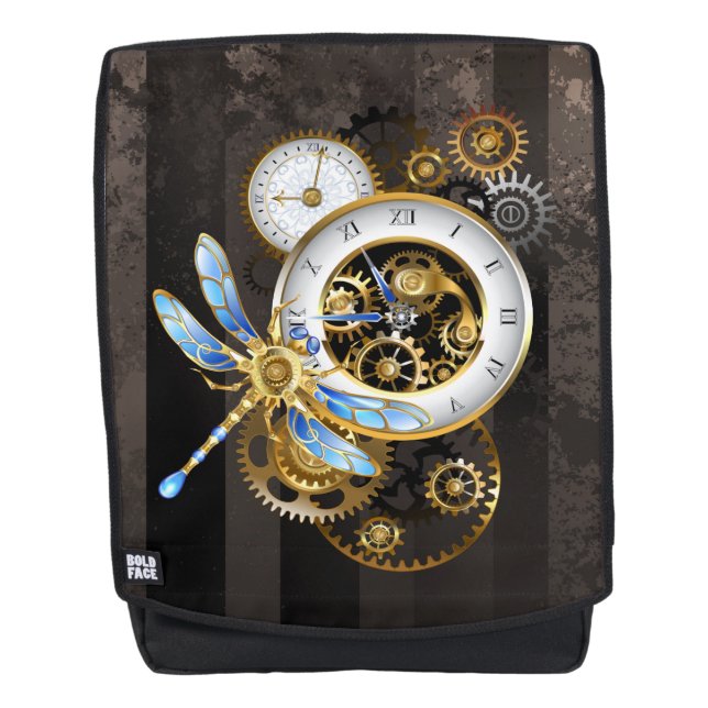 Steampunk Clock with Mechanical Dragonfly Backpack (Front)