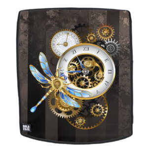 Steampunk Clock with Mechanical Dragonfly Backpack