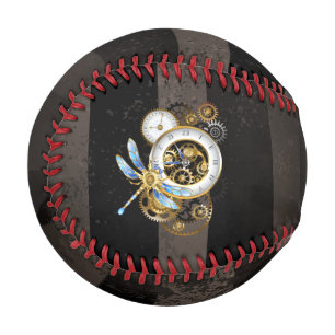 Steampunk Clock with Mechanical Dragonfly Baseball