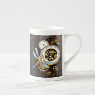 Steampunk Clock with Mechanical Dragonfly Bone China Mug