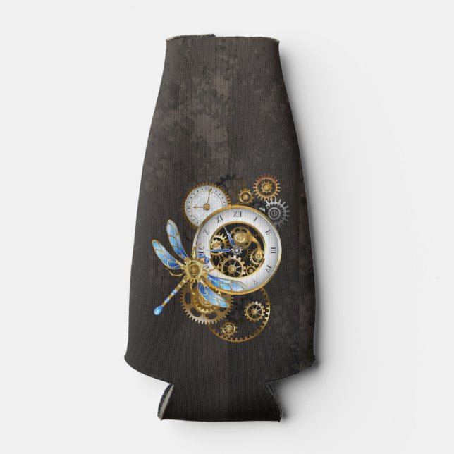 Steampunk Clock with Mechanical Dragonfly Bottle Cooler (Front)