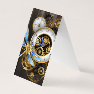 Steampunk Clock with Mechanical Dragonfly Business Card