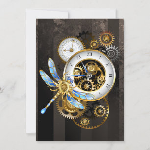 Steampunk Clock with Mechanical Dragonfly Card