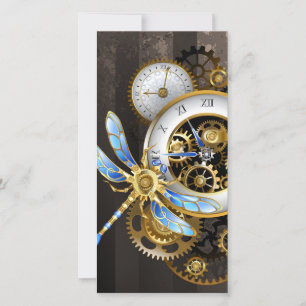 Steampunk Clock with Mechanical Dragonfly Card
